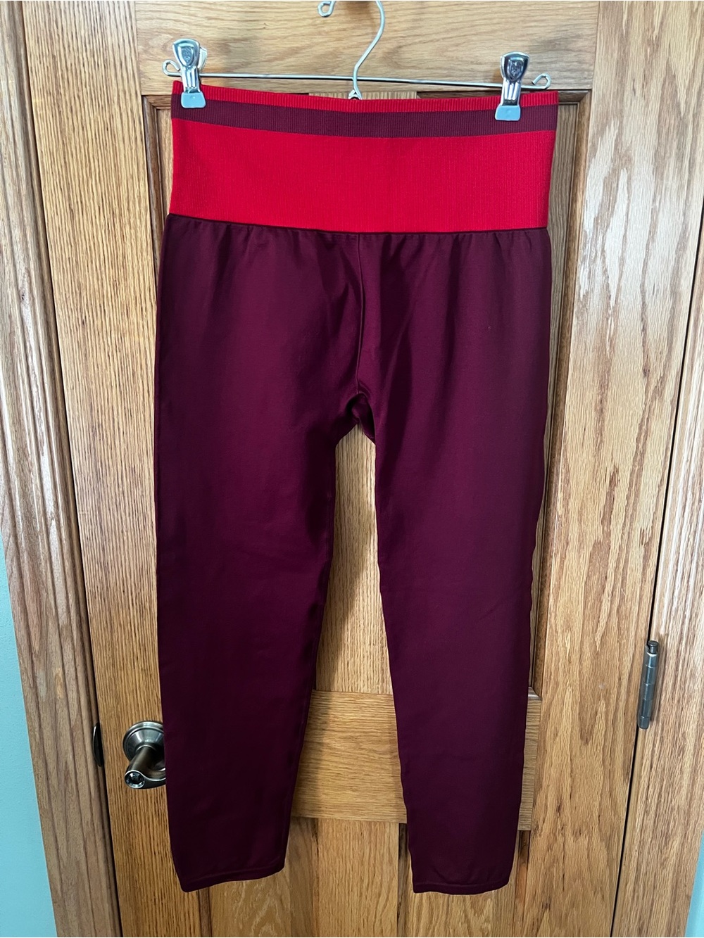 Fabletics Burgundy Leggings with Red Waistband